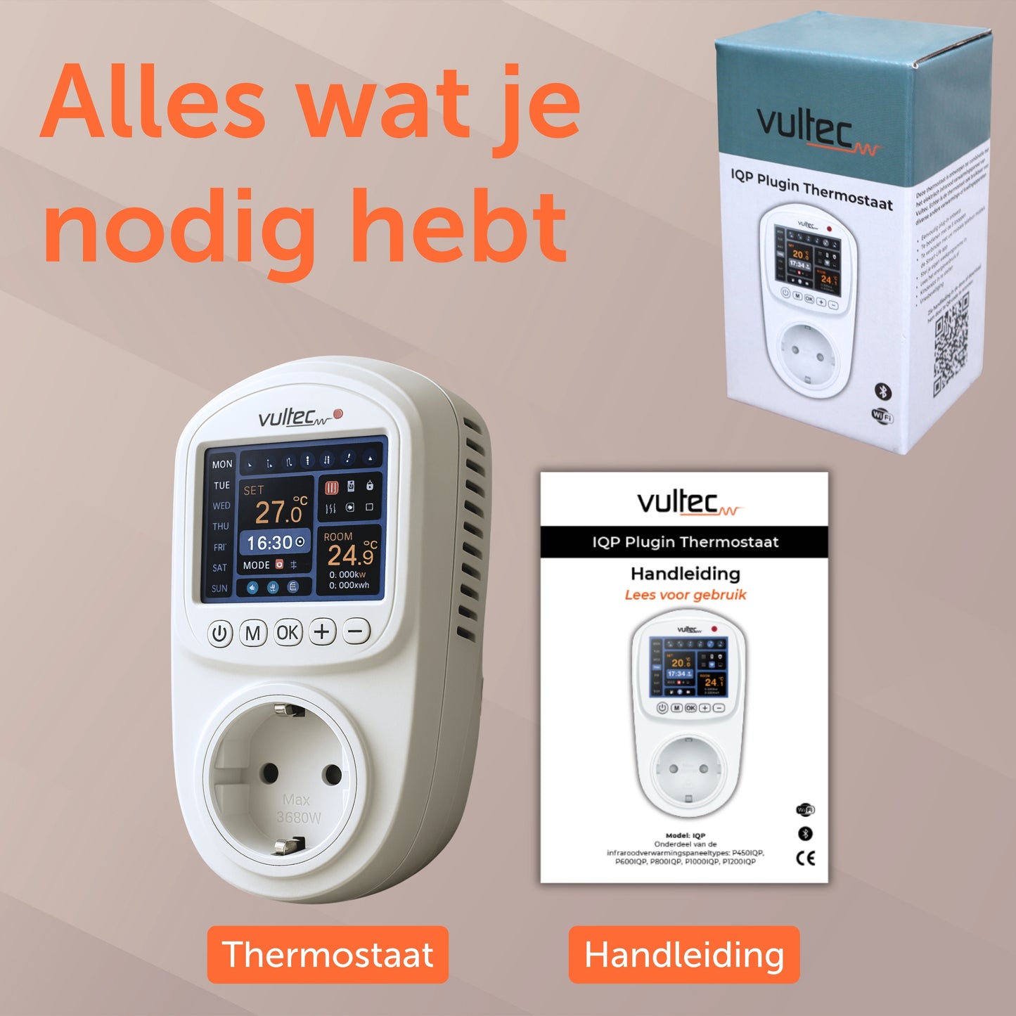 Vultec IQP Thermostaat - Smart Wifi thermostaat - programmeerbaar - Plugin - Stekker