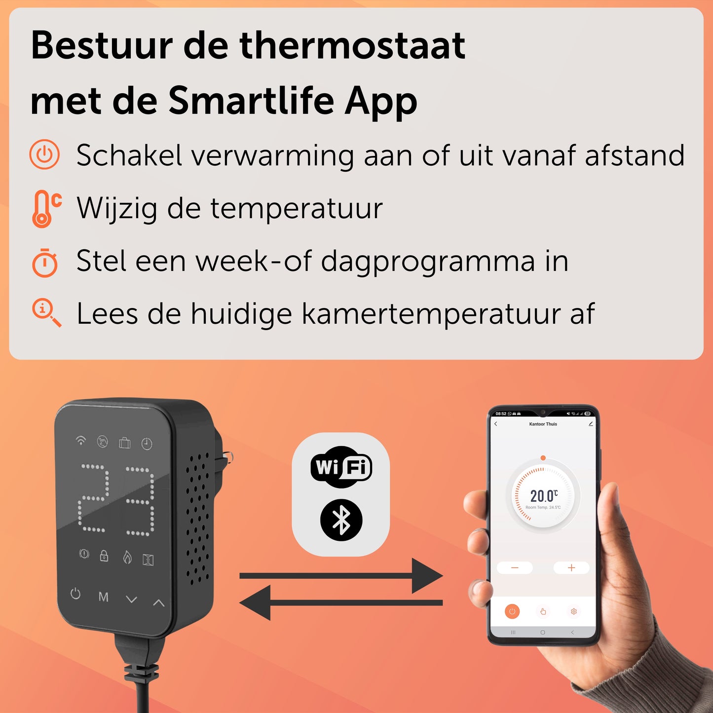 Infrarood Paneel 1000 Watt met Wifi Thermostaat - Elektrische verwarming - Vrijstaand - Zwart