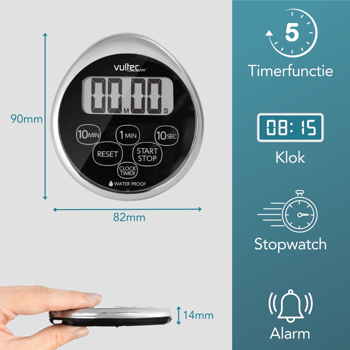 Douchetimer T5 - Digitale waterdichte timer - IPX7 - Douche zandloper