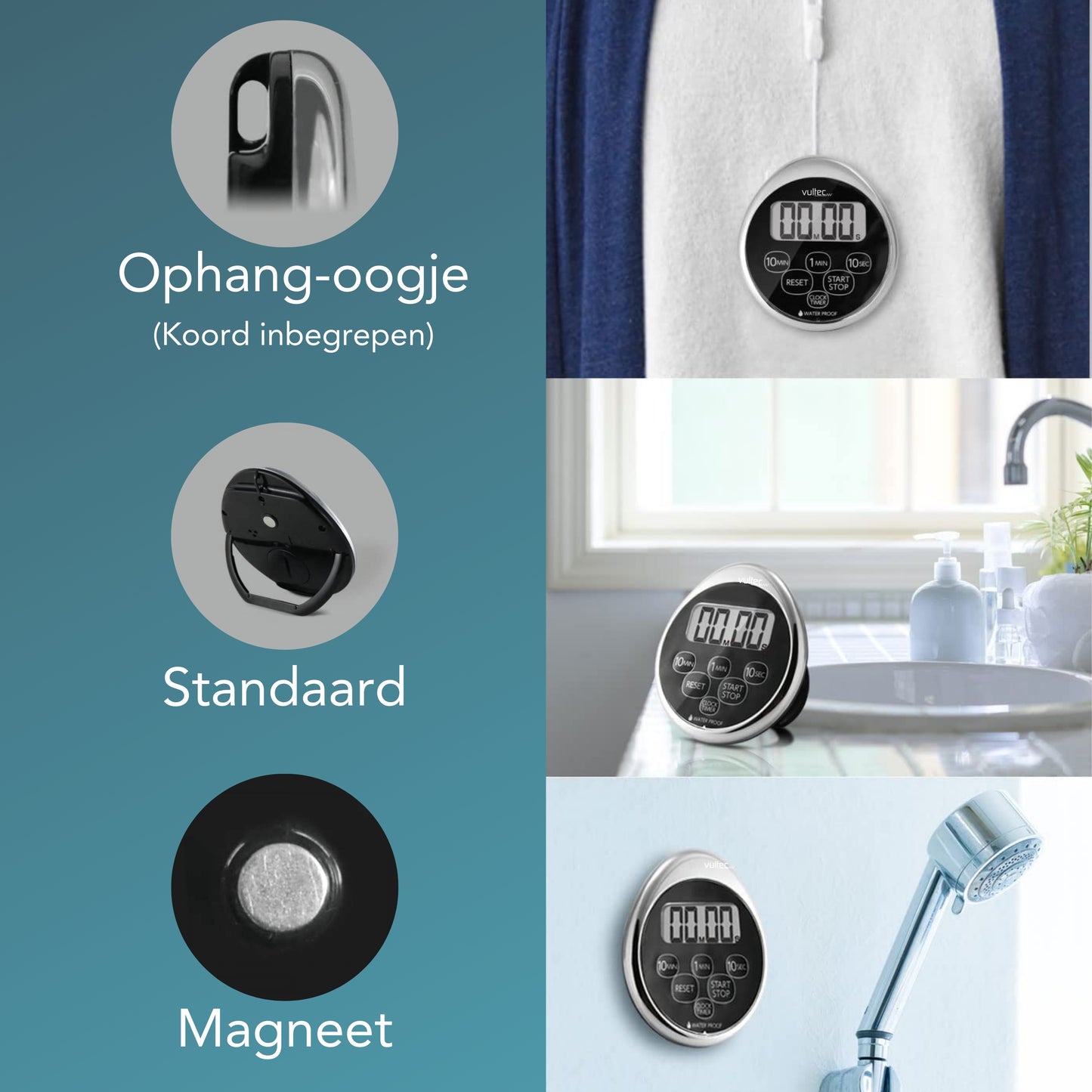 Douchetimer T5 - Digitale waterdichte timer - IPX7 - Douche zandloper
