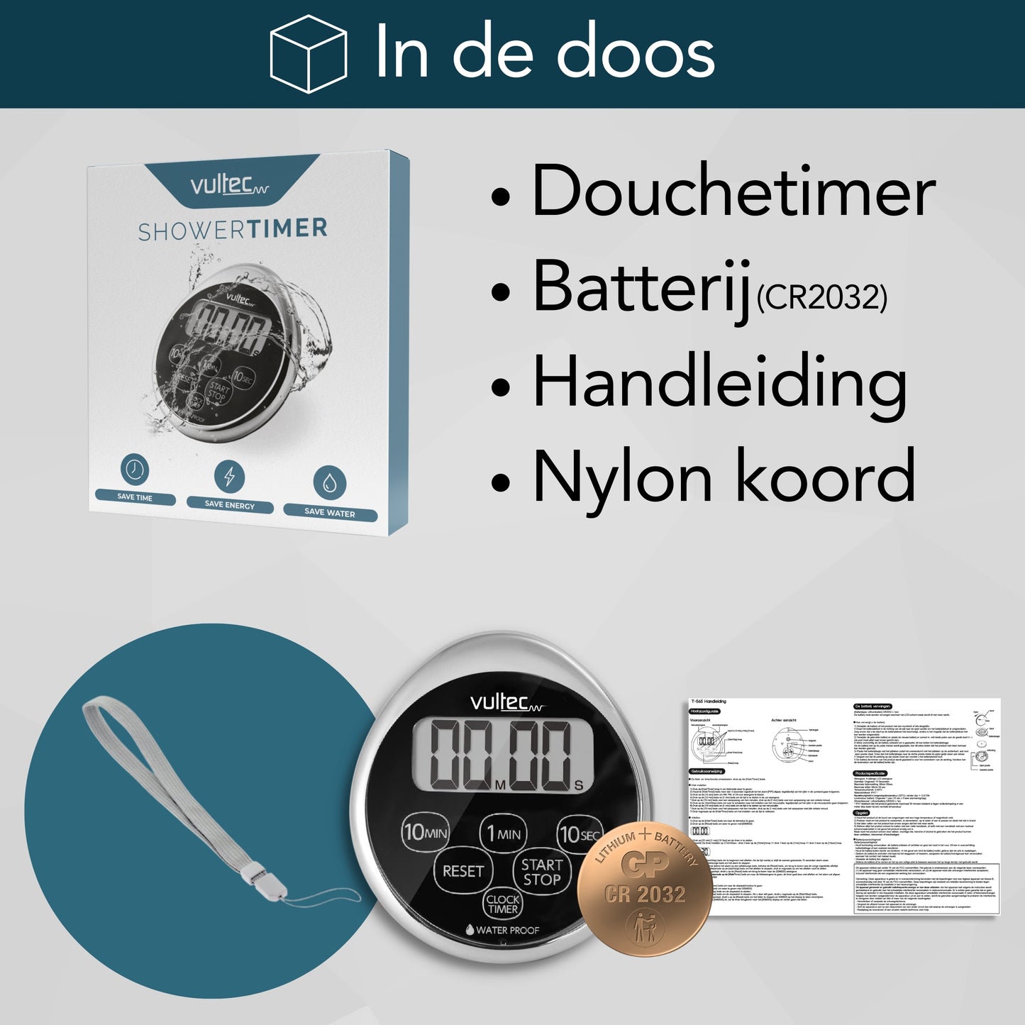 Douchetimer T5 - Digitale waterdichte timer - IPX7 - Douche zandloper