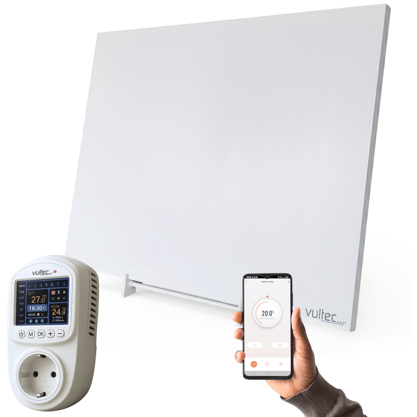 Infrarood Verwarmingspaneel F450 met IQP Wifi Thermostaat - 450 Watt - Elektrische verwarming - Vrijstaand - Wit