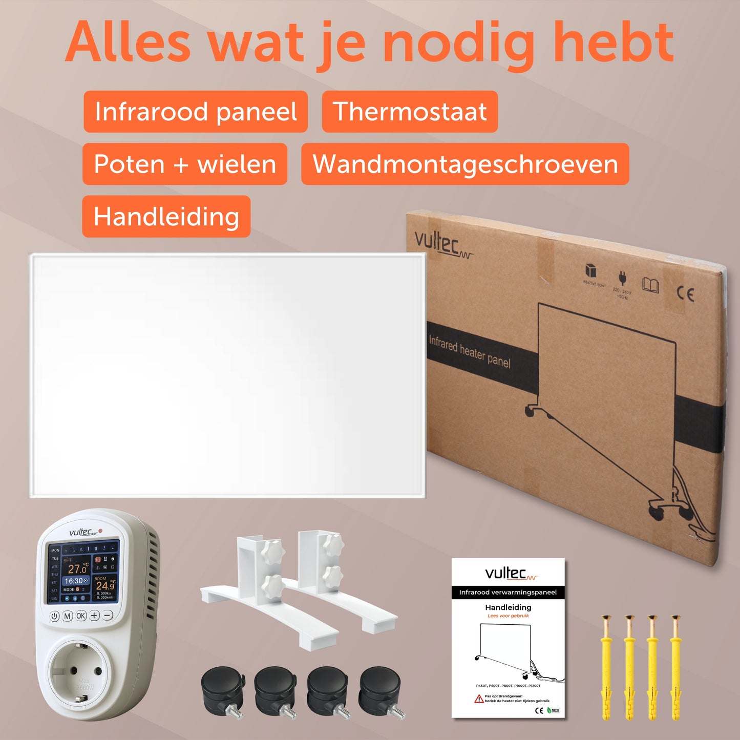 Infrarood Paneel 800W met IQP Wifi Thermostaat - Elektrische verwarming - Vrijstaand - Wit