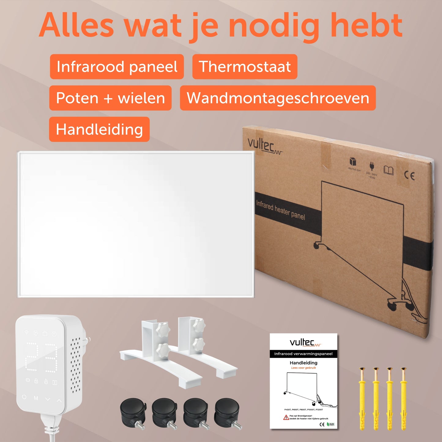 Infrarood Paneel 450 Watt met Wifi Thermostaat - Vrijstaand - Elektrische verwarming - Wit