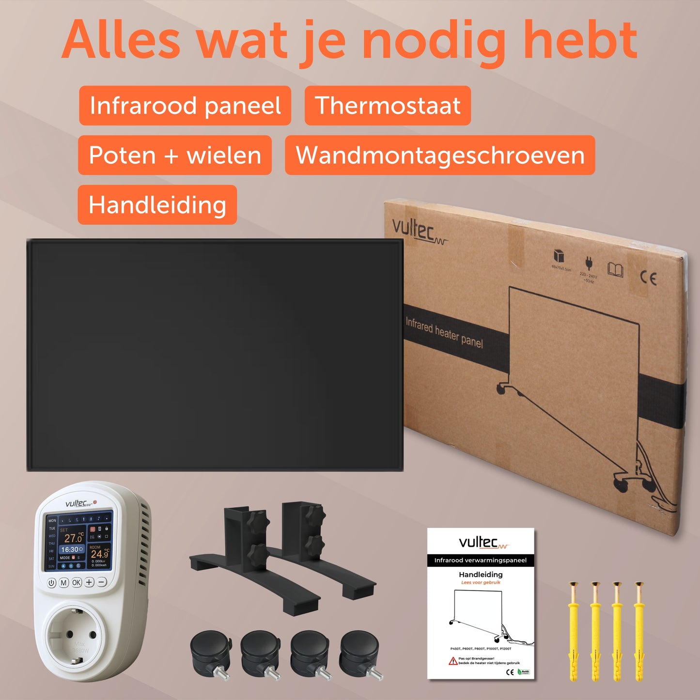 Infrarood Paneel 800W met IQP Wifi Thermostaat - Elektrische verwarming - Vrijstaand - Zwart