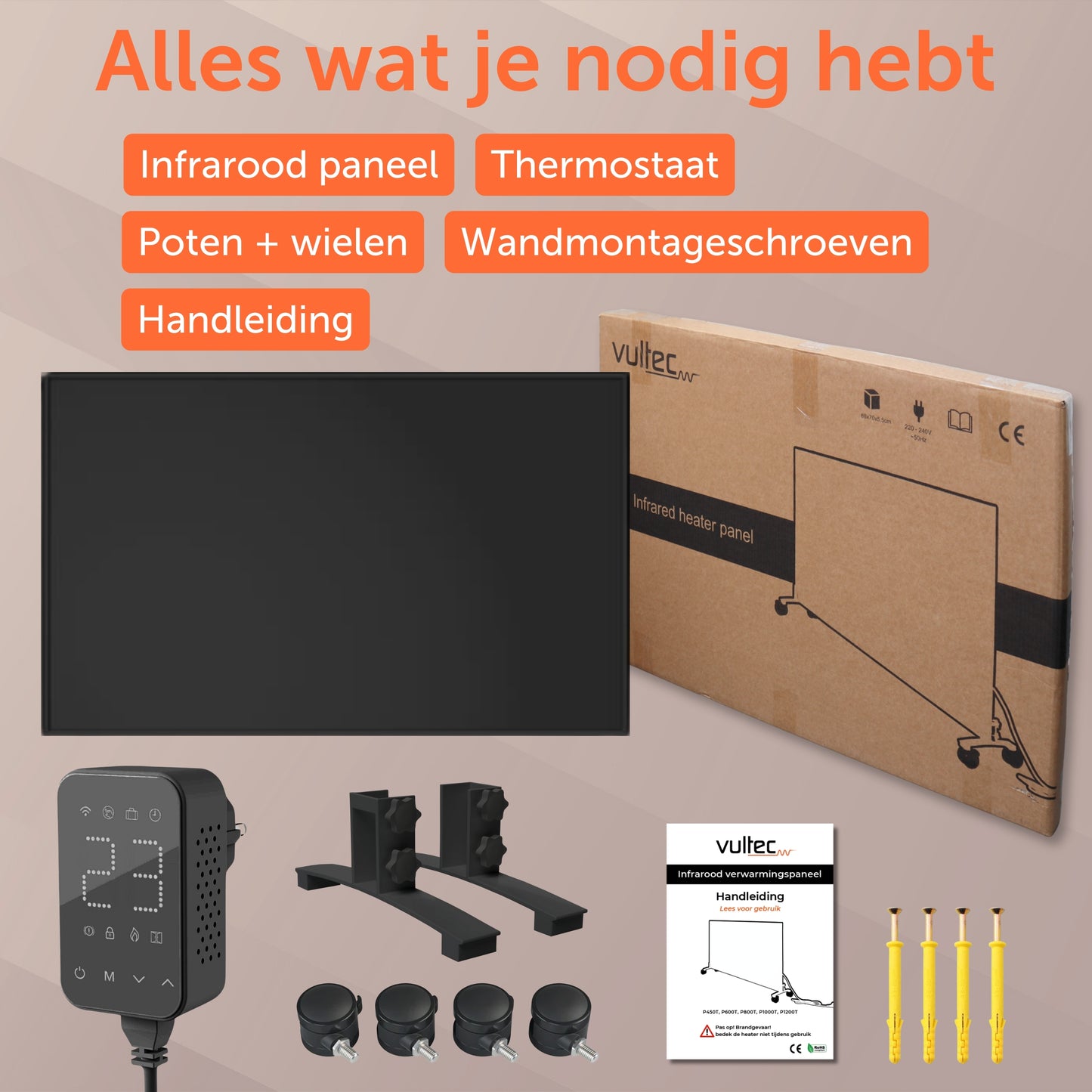 Infrarood Paneel 1000 Watt met Wifi Thermostaat - Elektrische verwarming - Vrijstaand - Zwart