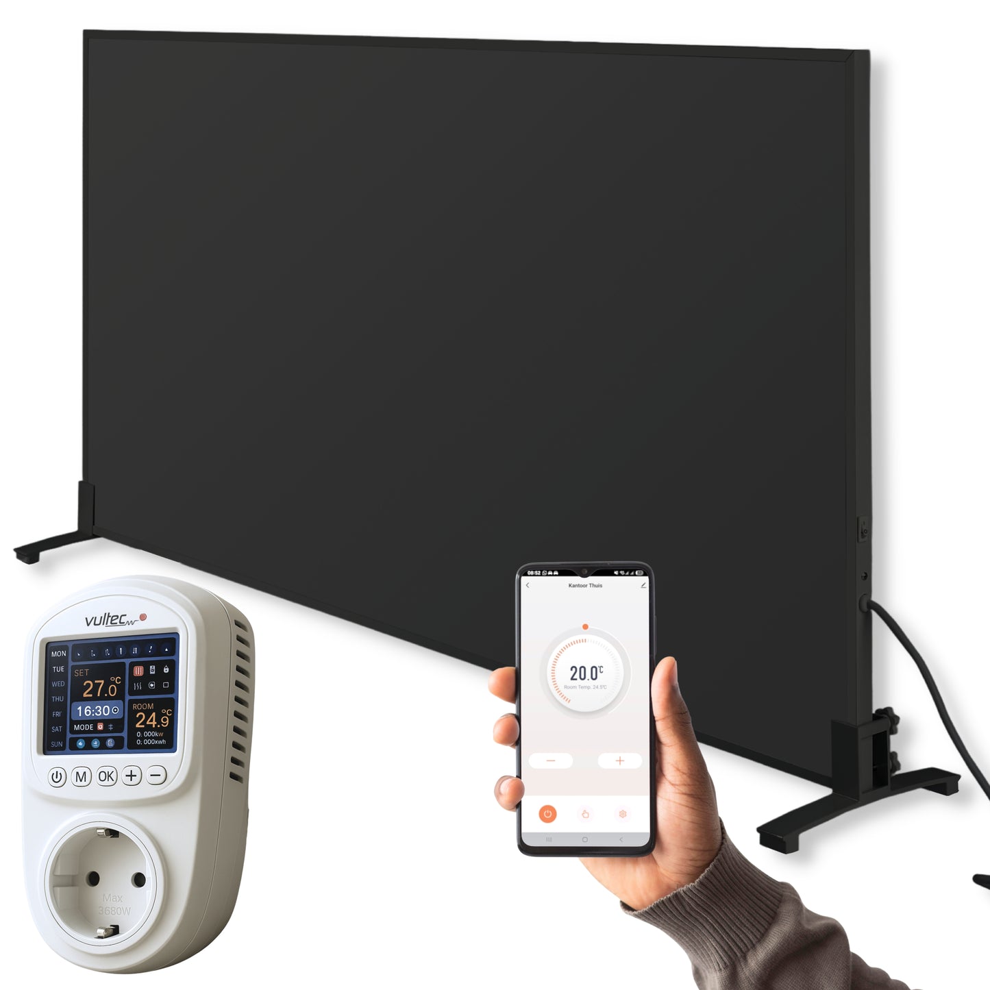 Infrarood Paneel 800W met IQP Wifi Thermostaat - Elektrische verwarming - Vrijstaand - Zwart