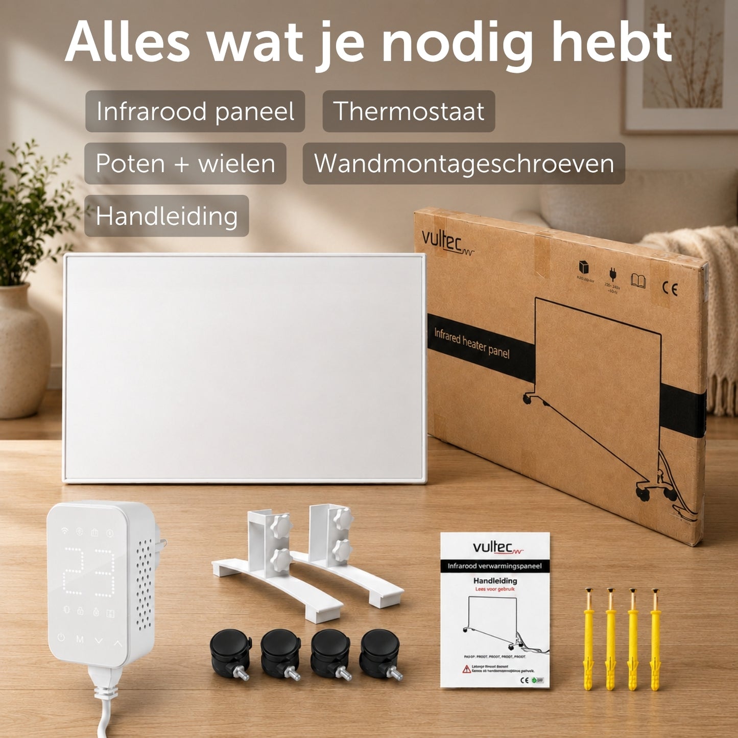 Infraroodpaneel P800T – 800W met Wifi - Vrijstaand - Wit