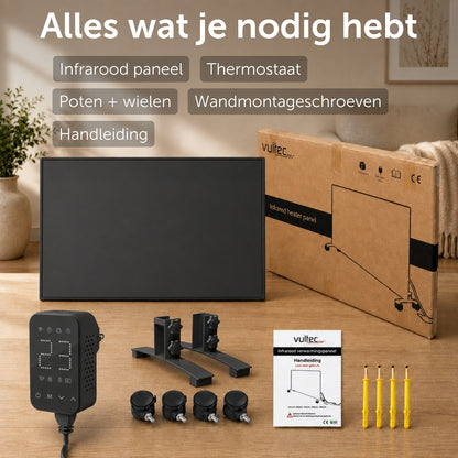 Infraroodpaneel P1000TB – 1000W met Wifi - Vrijstaand - Zwart