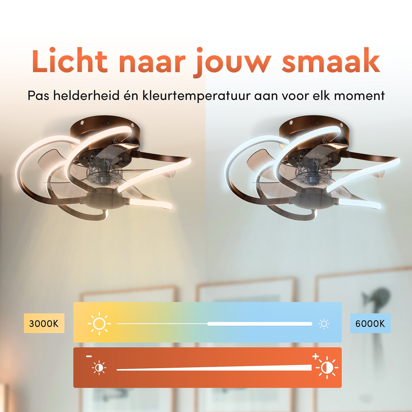 FLOREAT Plafondventilator met verlichting - Zwart