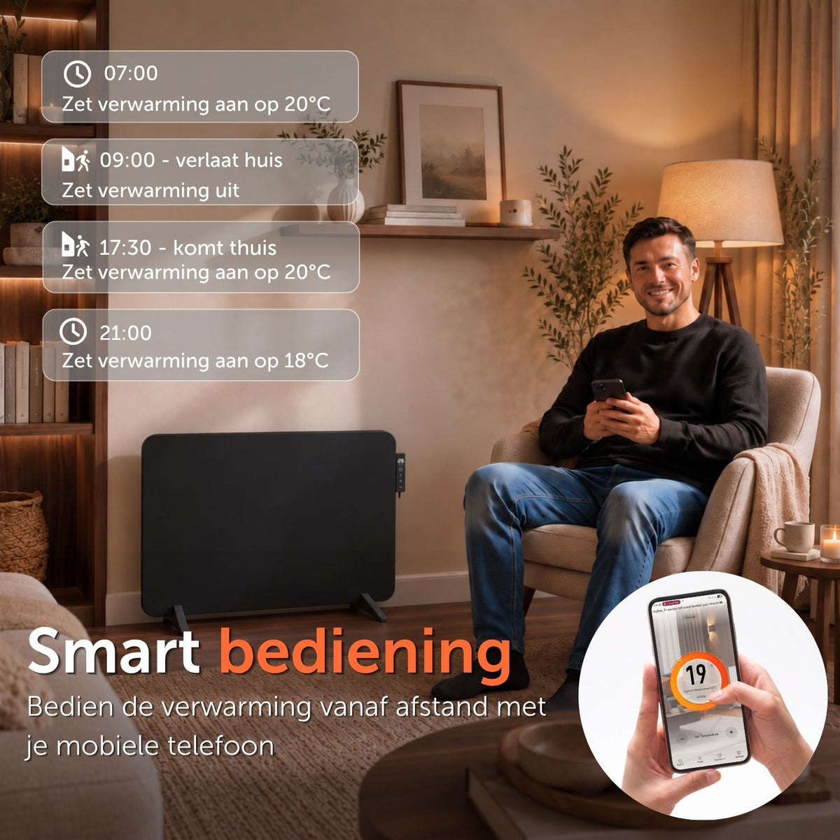 Infraroodpaneel M750 – 750W met Wifi - Vrijstaand - Zwart