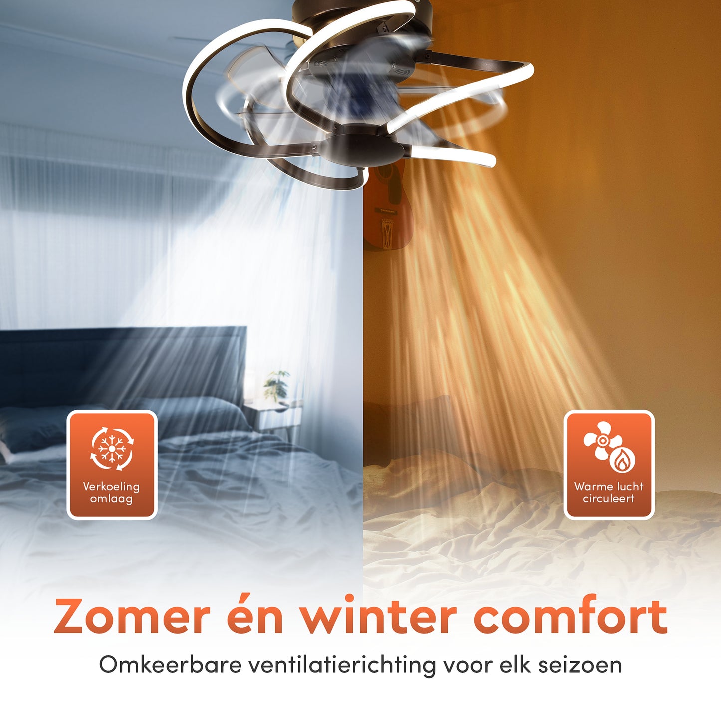 FLOREAT Plafondventilator met verlichting - Zwart