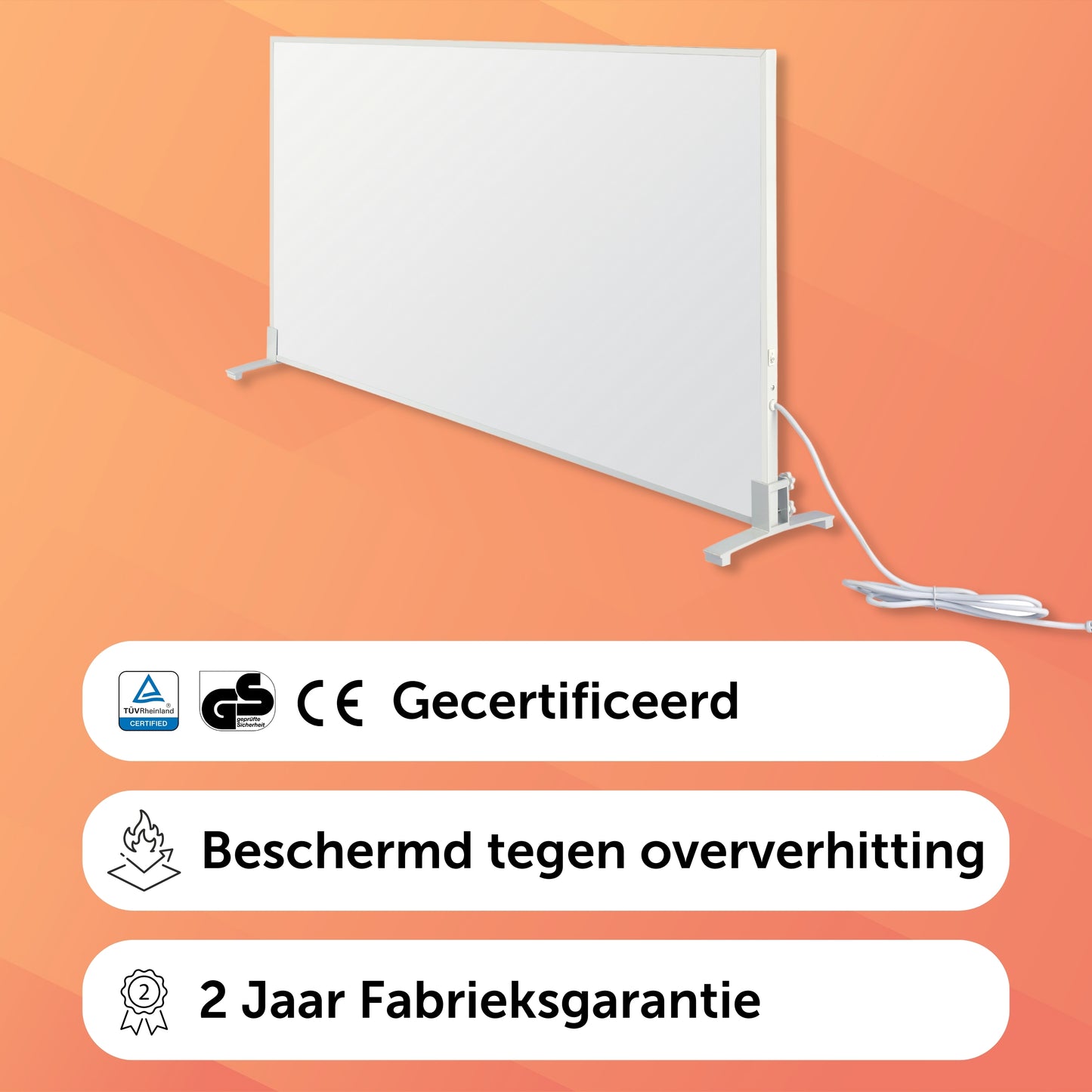 Infrarood Paneel 1200 Watt met Wifi Thermostaat - Elektrische verwarming - Vrijstaand - Wit