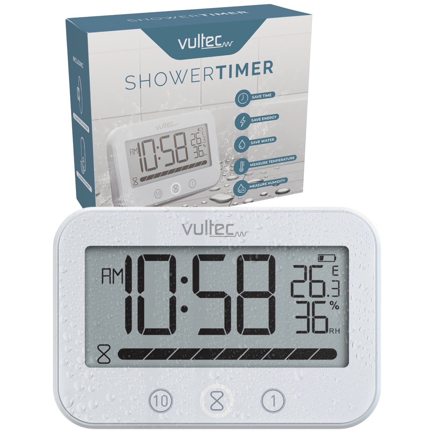 Douchetimer T5 - Digitale waterdichte timer - Digitaal - Wit - IPX4
