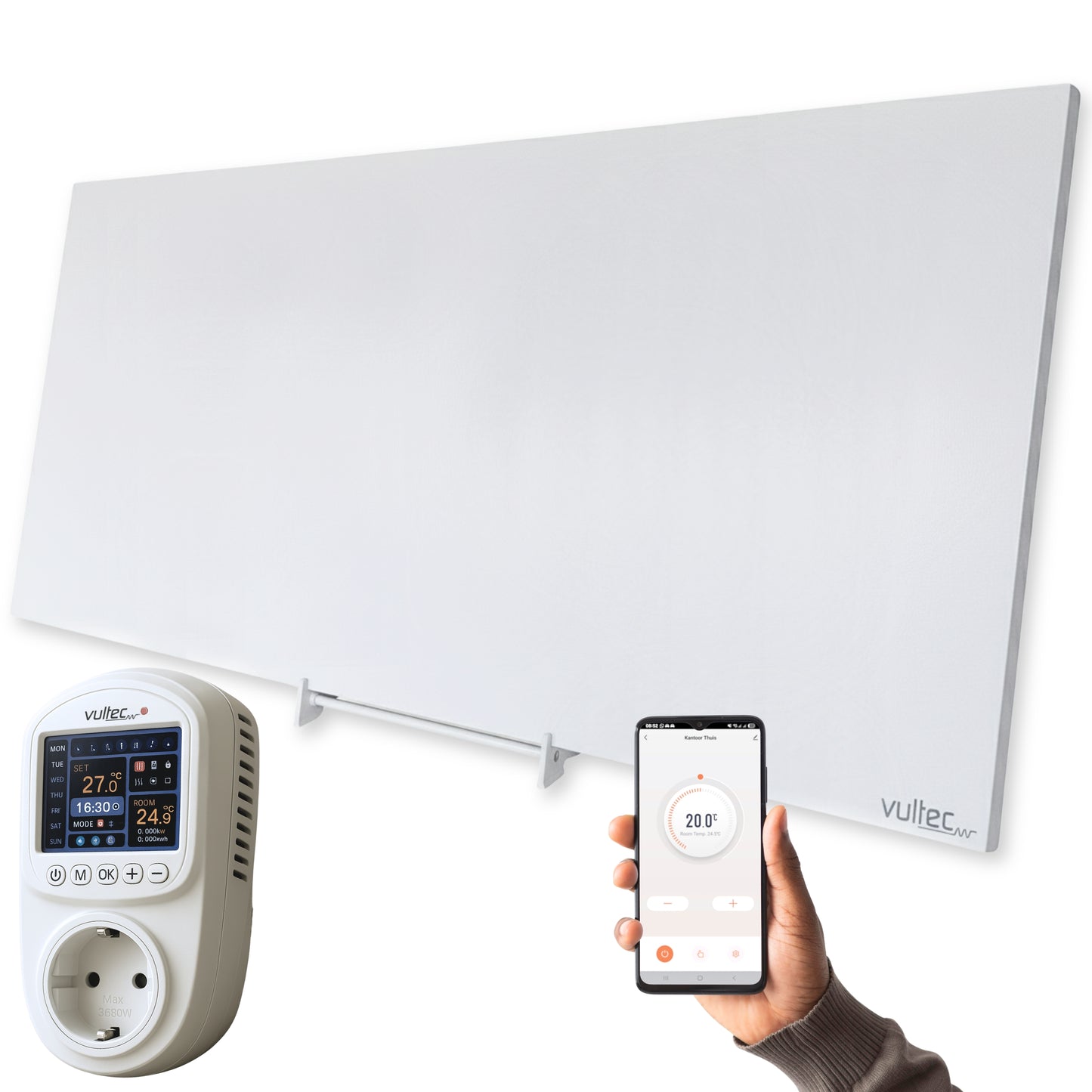 Infrarood Verwarmingspaneel F1100 met IQP Wifi Thermostaat - 1100 Watt - Elektrische verwarming - Vrijstaand - Wit