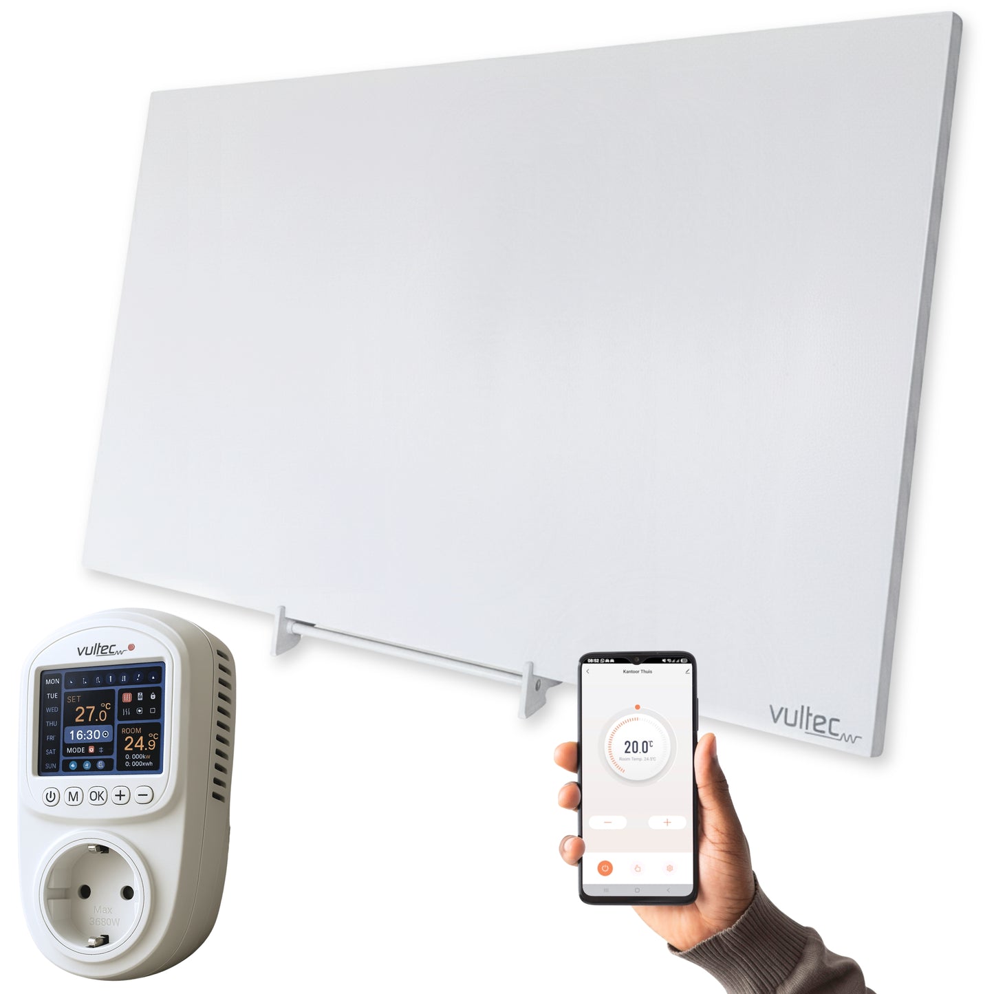 Infrarood Verwarmingspaneel F700 met IQP Wifi Thermostaat - 700 Watt - Elektrische verwarming - Vrijstaand - Wit