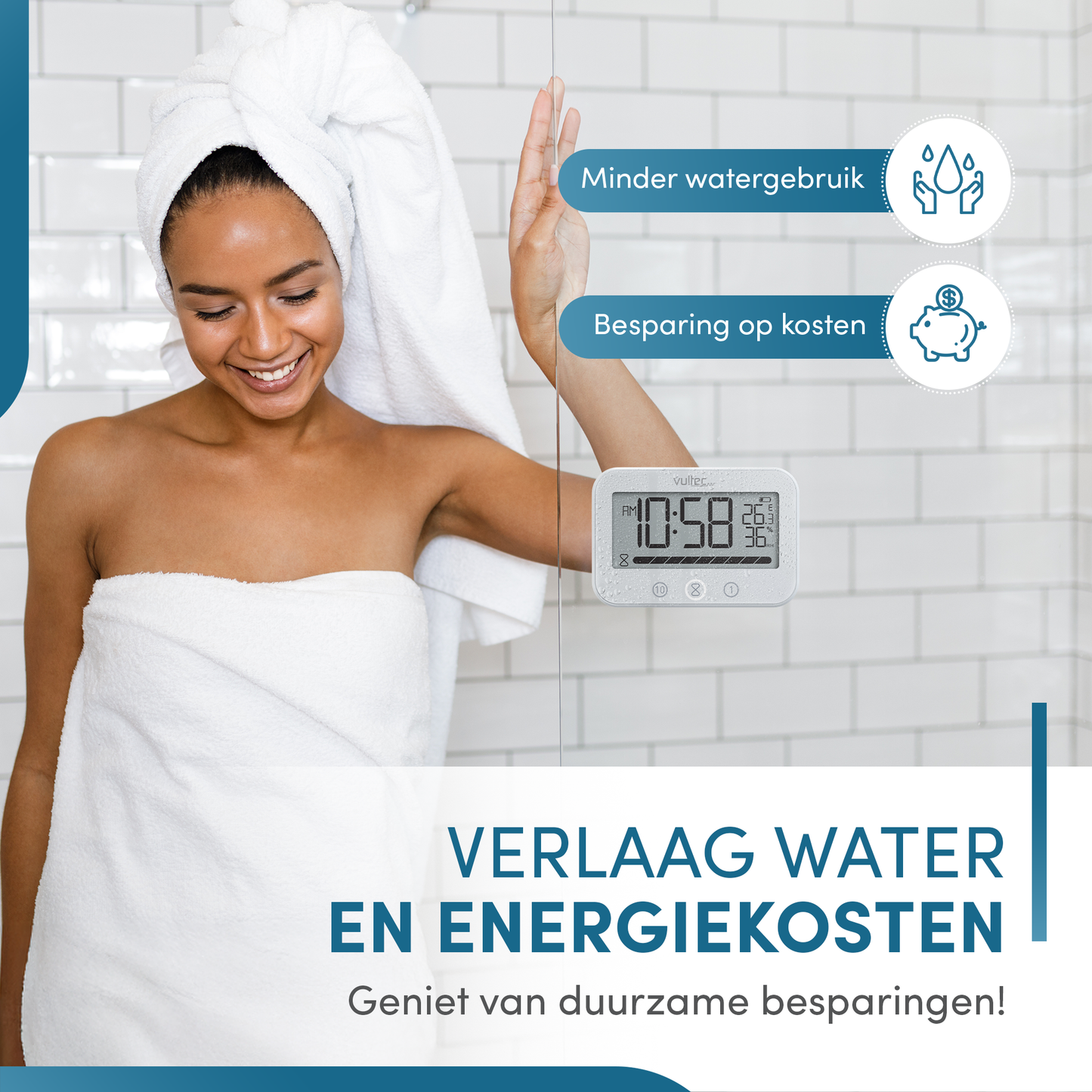 Douchetimer T5 - Digitale waterdichte timer - Digitaal - Wit - IPX4