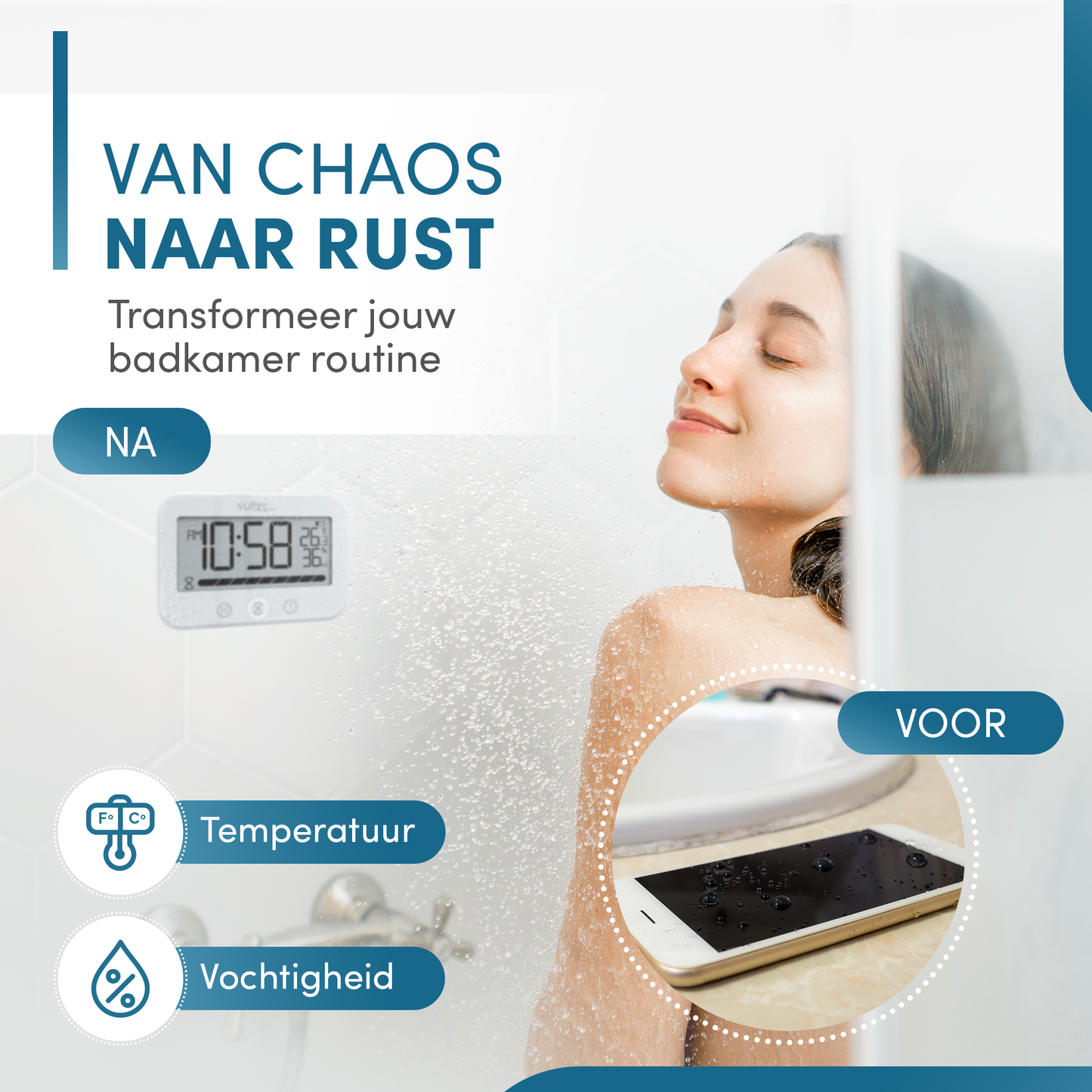 Douchetimer T5 - Digitale waterdichte timer - Digitaal - Wit - IPX4