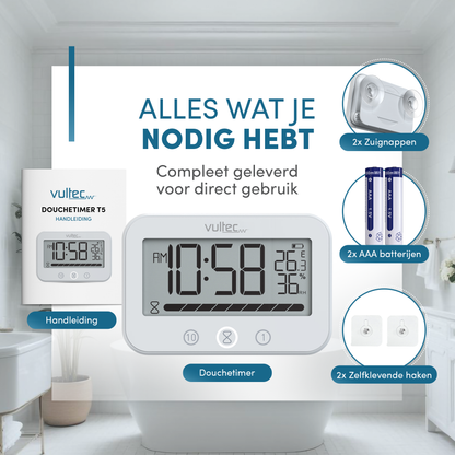 Douchetimer T5 - Digitale waterdichte timer - Digitaal - Wit - IPX4