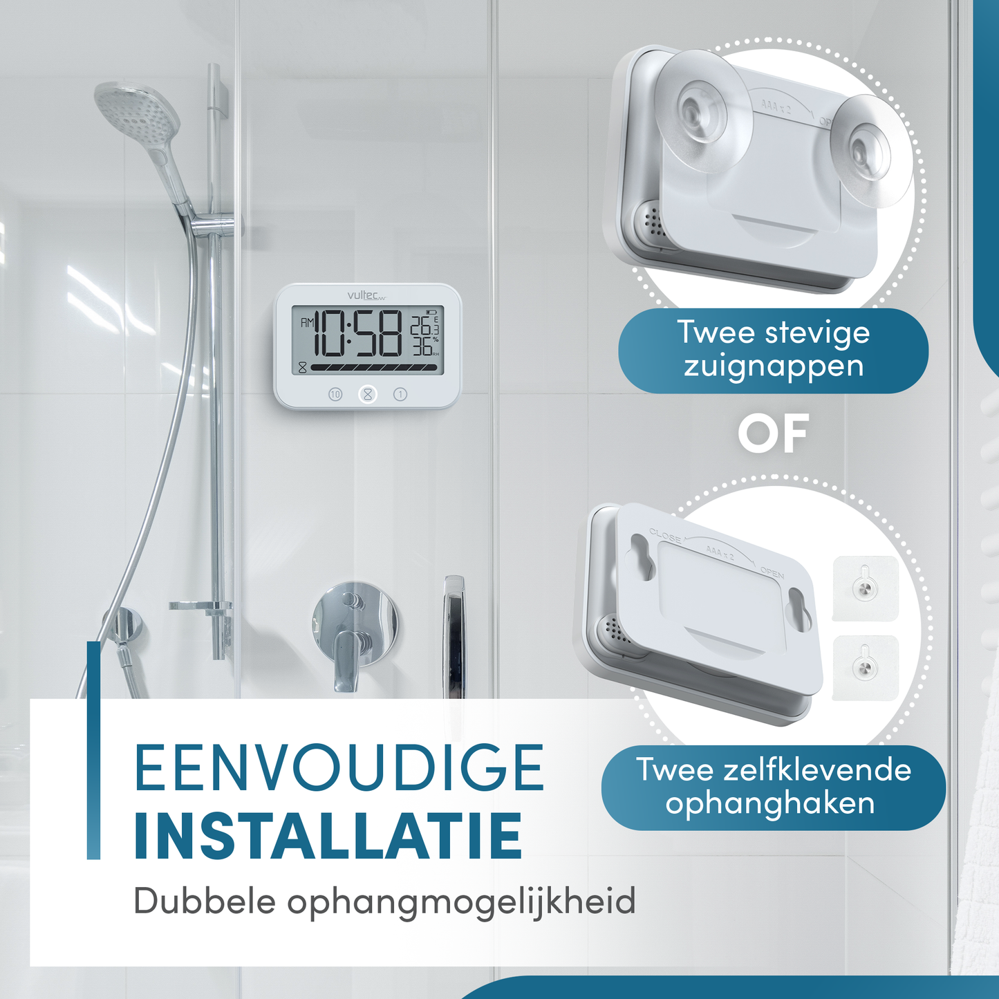 Douchetimer T5 - Digitale waterdichte timer - Digitaal - Wit - IPX4