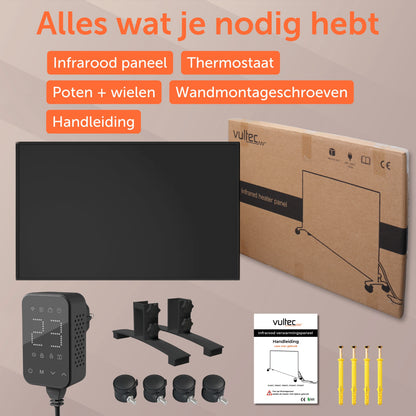 Infrarood Paneel 1000 Watt met Wifi Thermostaat - Elektrische verwarming - Vrijstaand - Zwart