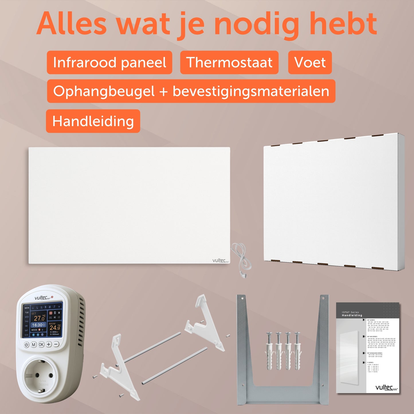 Infrarood Verwarmingspaneel F450 met IQP Wifi Thermostaat - 450 Watt - Elektrische verwarming - Vrijstaand - Wit