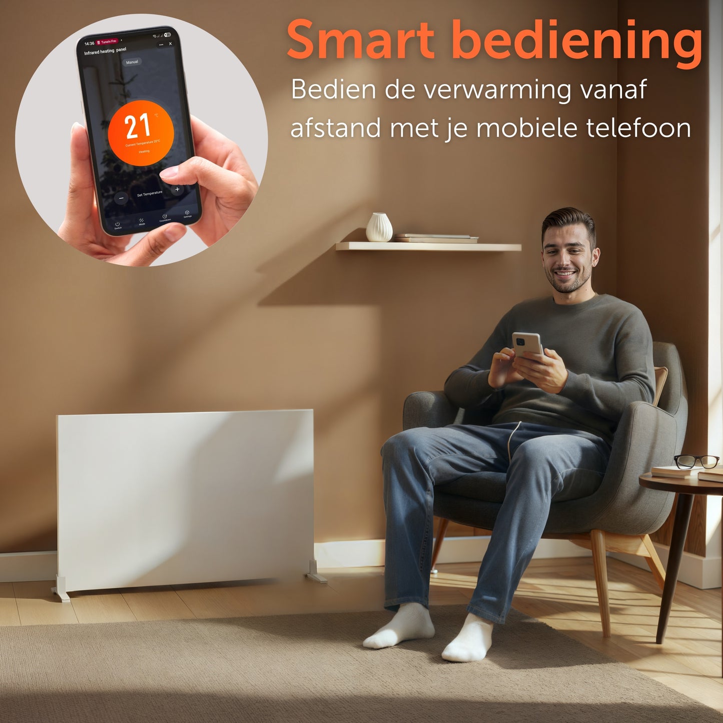 Infrarood Paneel 800 Watt met Wifi Thermostaat - Vrijstaand - Elektrische verwarming - Wit