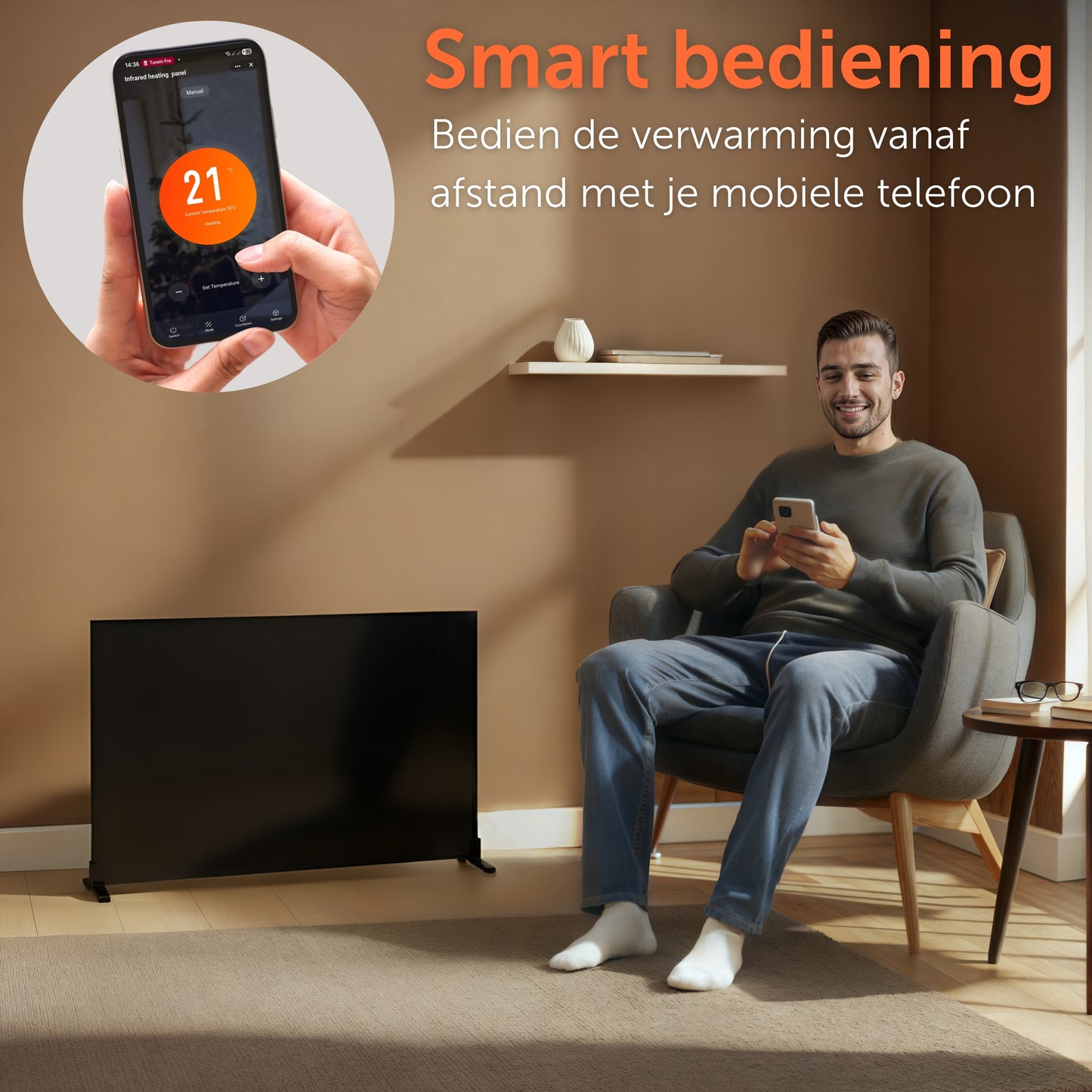 Infrarood Paneel 800 Watt met Wifi Thermostaat - Elektrische verwarming - Vrijstaand - Zwart