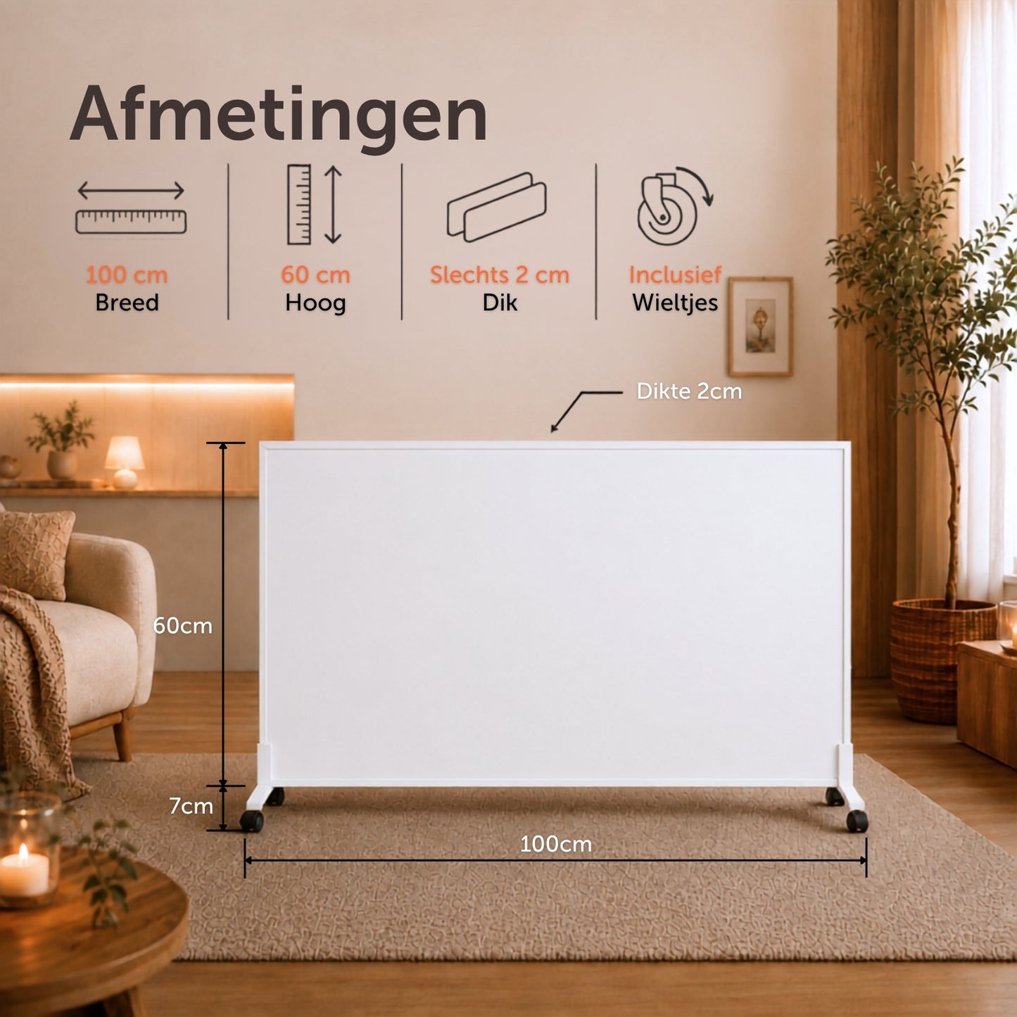 Infraroodpaneel P800T – 800W met Wifi - Vrijstaand - Wit