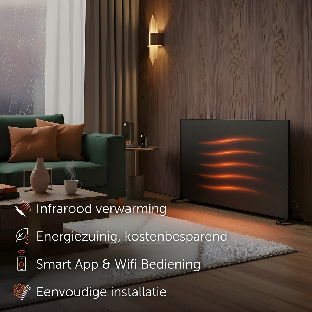Infraroodpaneel P1000TB – 1000W met Wifi - Vrijstaand - Zwart